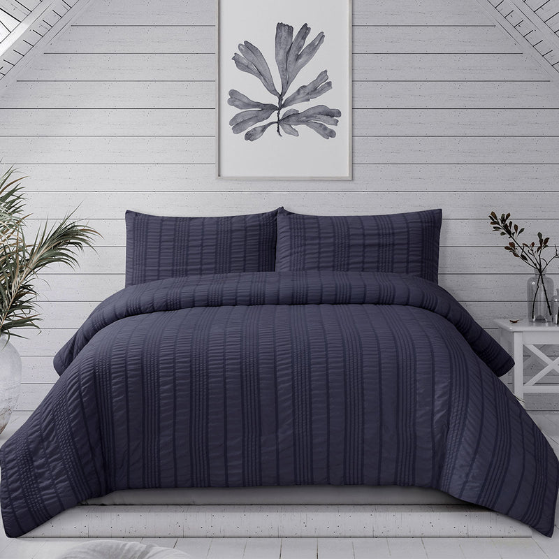 Ardor Sommer Indigo Seersucker Stripe Quilt Cover Set Queen - Home & Garden > Bedding - Bedzy Australia