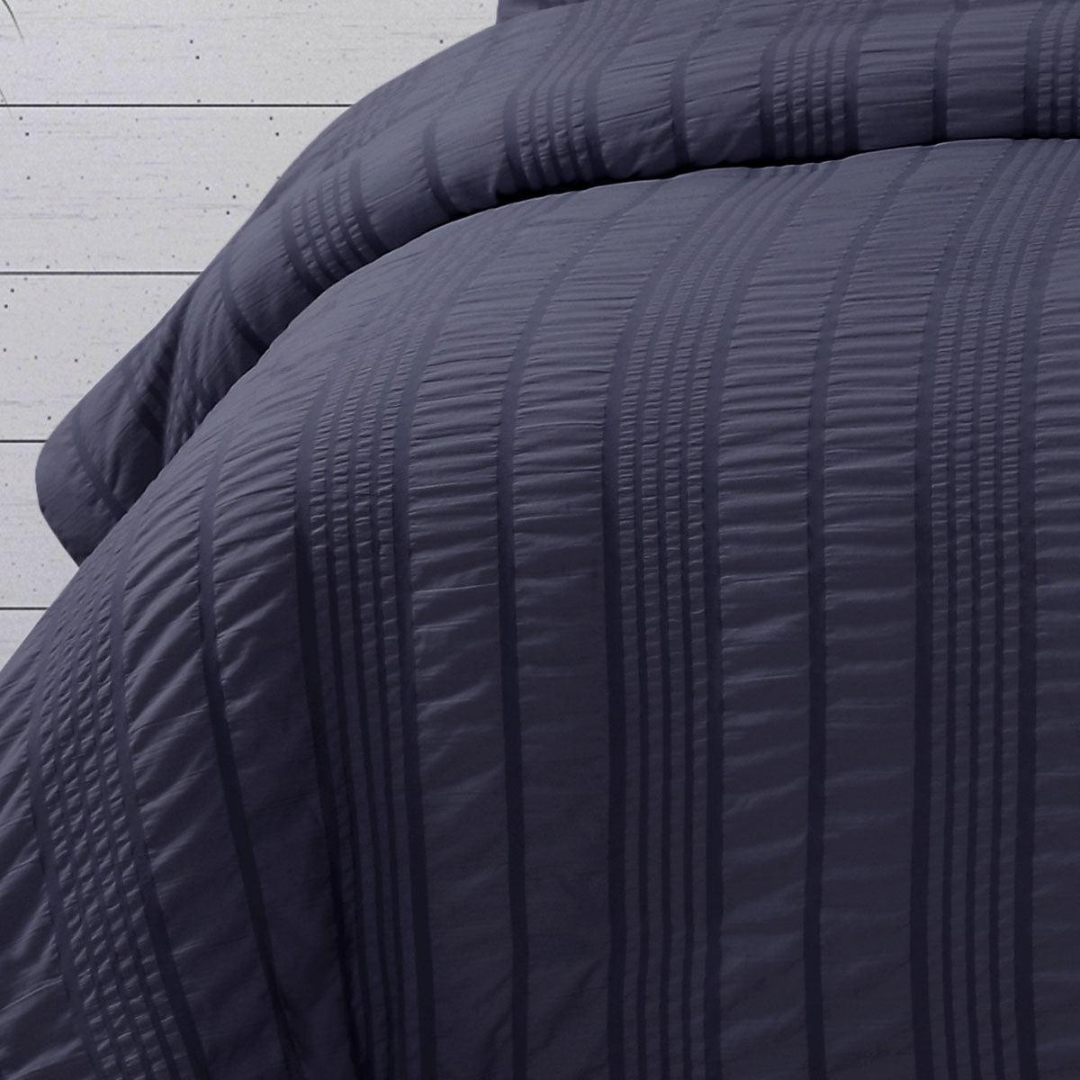 Ardor Sommer Indigo Seersucker Stripe Quilt Cover Set Queen - Home & Garden > Bedding - Bedzy Australia
