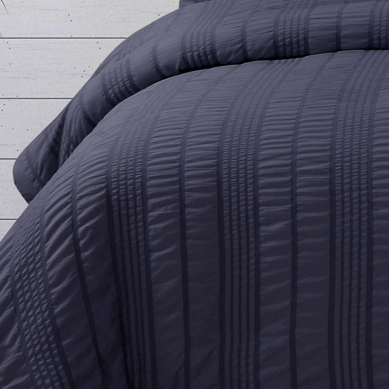 Ardor Sommer Indigo Seersucker Stripe Quilt Cover Set Queen - Home & Garden > Bedding - Bedzy Australia