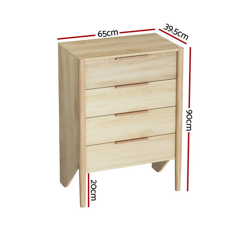 Artiss 4 Chest of Drawers - INEZ Oak - Furniture > Bedroom - Bedzy Australia