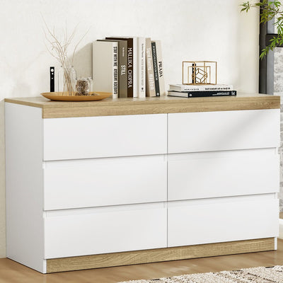 Artiss 6 Chest of Drawers Cabinet Dresser Table Tallboy Storage Bedroom White - Furniture > Bedroom > Dressers - Bedzy Australia
