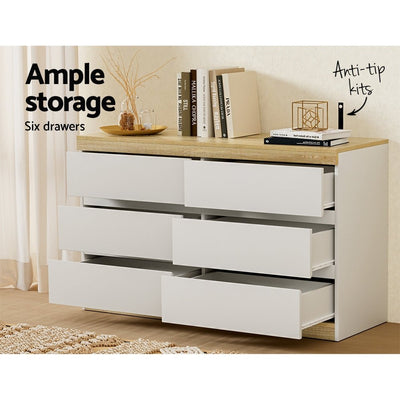 Artiss 6 Chest of Drawers Cabinet Dresser Table Tallboy Storage Bedroom White - Furniture > Bedroom > Dressers - Bedzy Australia