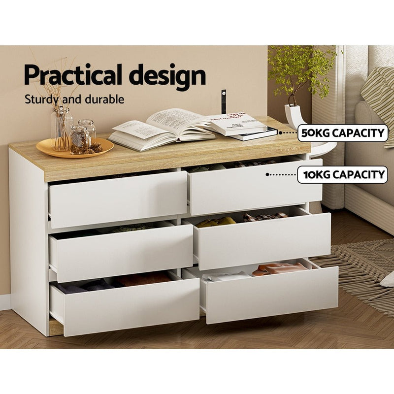 Artiss 6 Chest of Drawers Cabinet Dresser Table Tallboy Storage Bedroom White - Furniture > Bedroom > Dressers - Bedzy Australia