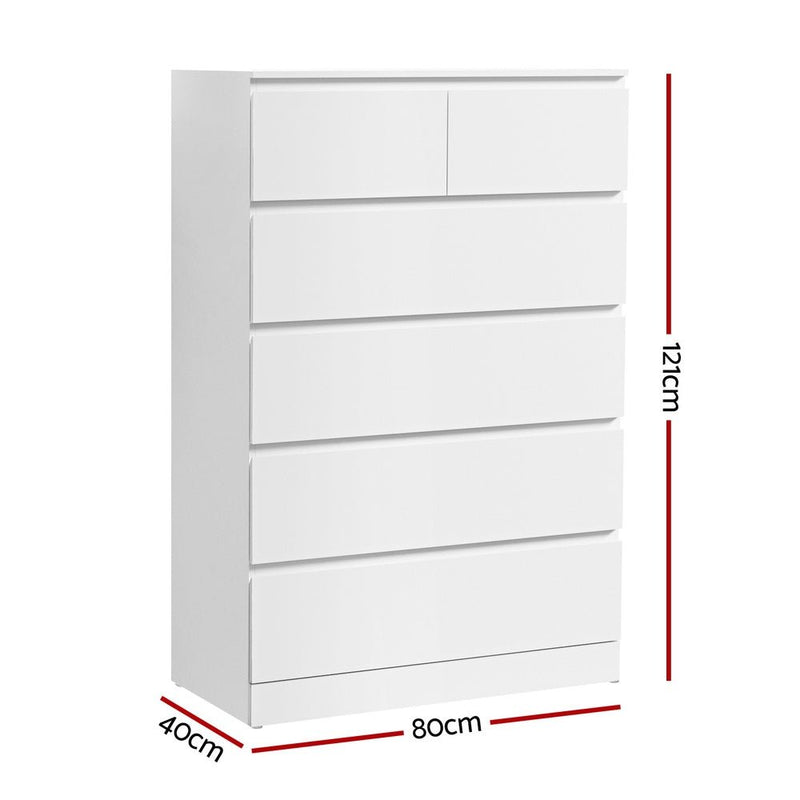Artiss 6 Chest of Drawers - PEPE White - Furniture > Bedroom - Bedzy Australia
