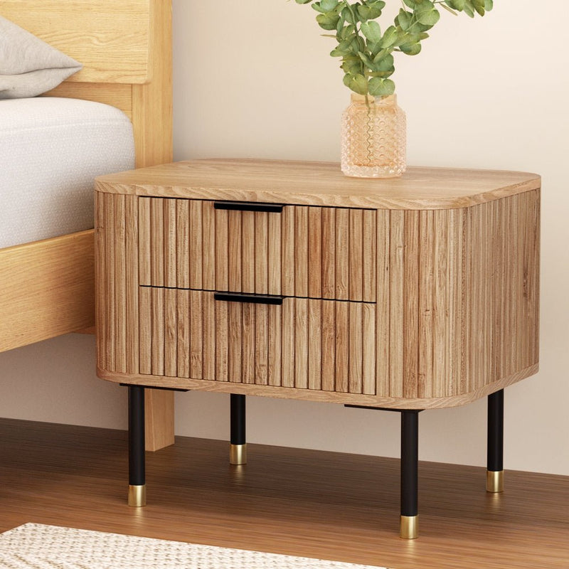 Artiss Bedside Table 2 Drawers Paulownia Wood Pine - Furniture > Bedroom > Bedside Tables - Bedzy Australia