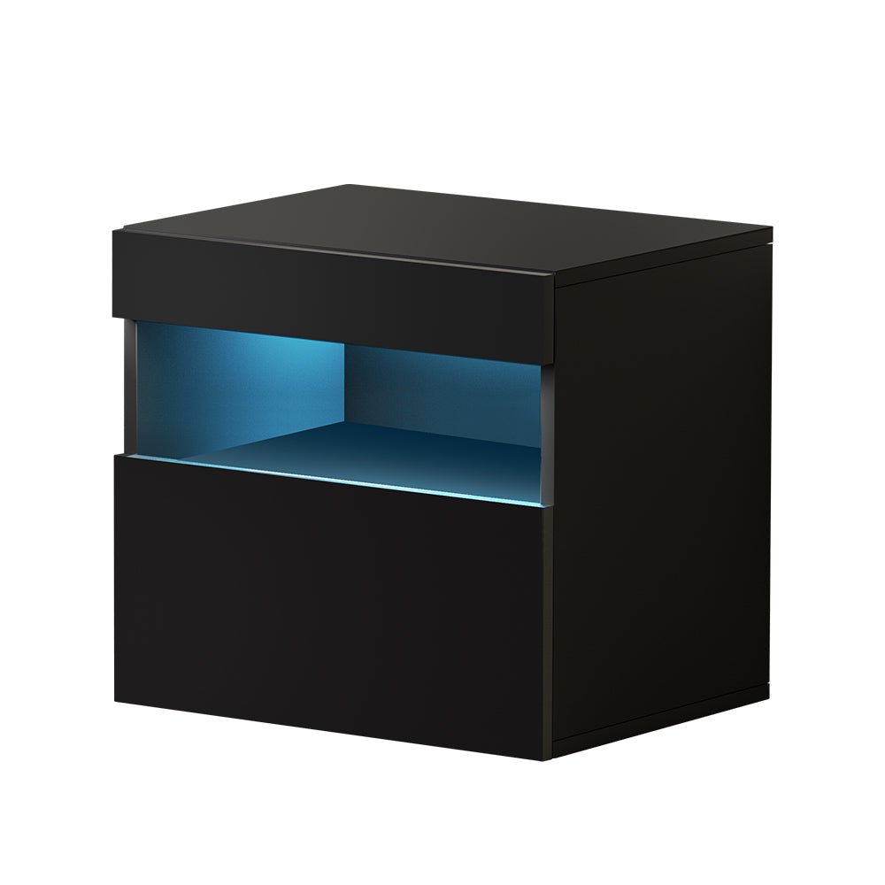 Artiss Bedside Table LED - HERES Black - Furniture > Bedroom > Bedside Tables - Bedzy Australia