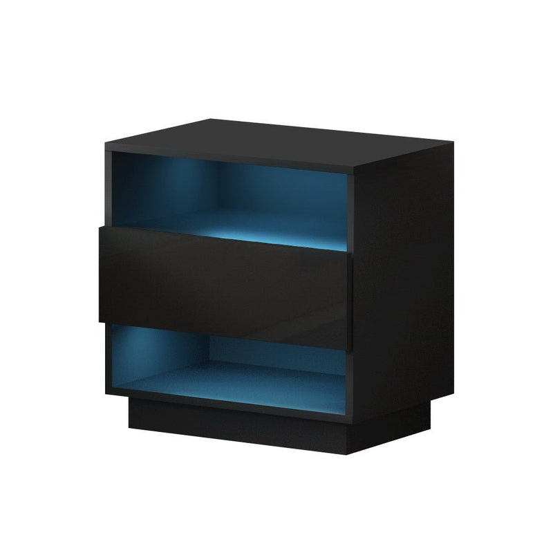 Artiss Bedside Table LED with 2 Shelves - HANA Black - Furniture > Bedroom > Bedside Tables - Bedzy Australia