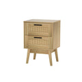 Rattan Bedside Table with 2 Drawers - Oak