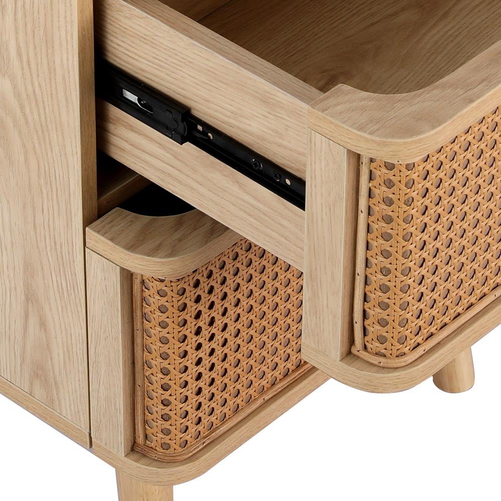 Artiss Rattan Bedside Table Drawers Side End Table Storage Nightstand Oak NORA - Furniture > Bedroom > Bedside Tables - Bedzy Australia