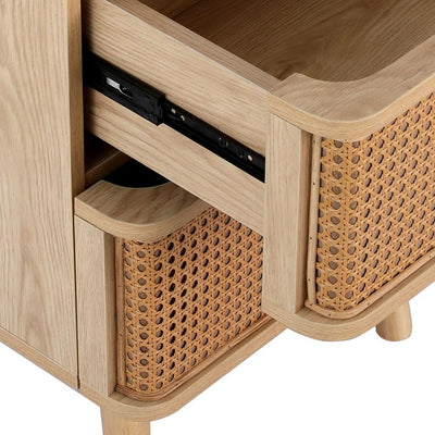 Artiss Rattan Bedside Table Drawers Side End Table Storage Nightstand Oak NORA - Furniture > Bedroom > Bedside Tables - Bedzy Australia