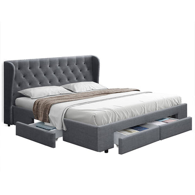 Avalon Queen Bed With Drawers Grey - Bedzy Australia