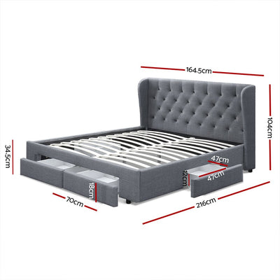 Avalon Queen Bed With Drawers Grey - Bedzy Australia