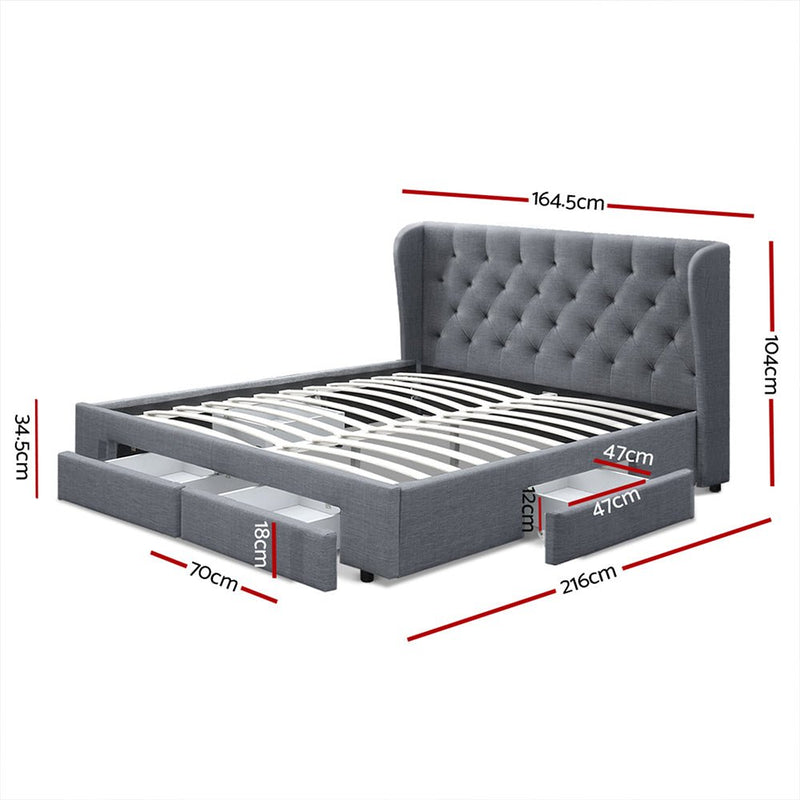 Avalon Queen Bed With Drawers Grey - Bedzy Australia