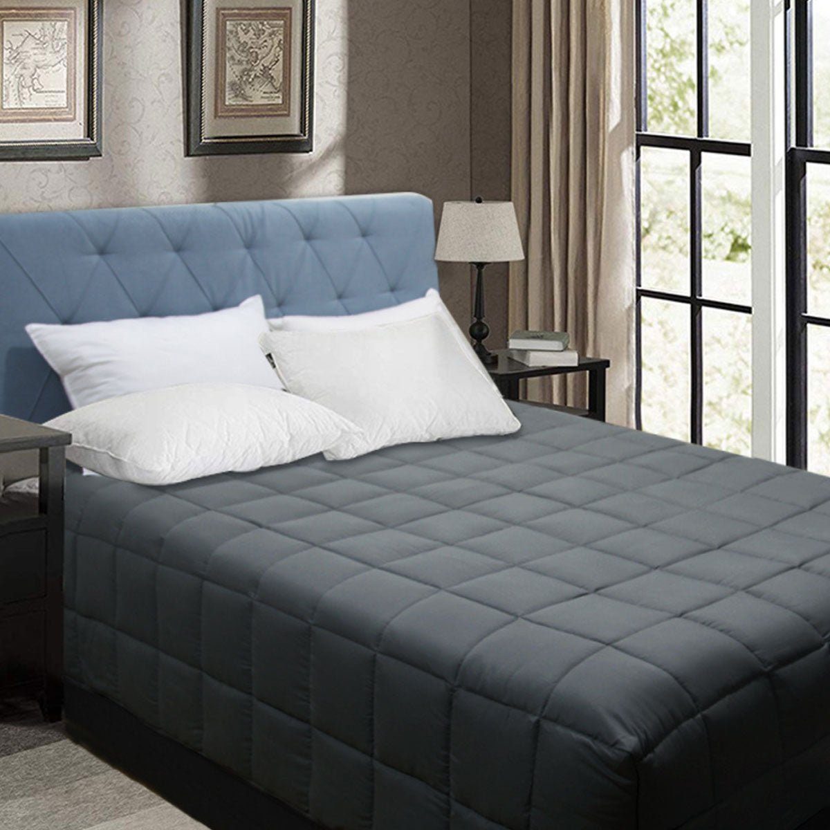 Bamboo Blend Microfiber Box End Quilt Charcoal Double - Home & Garden > Bathroom Accessories - Bedzy Australia