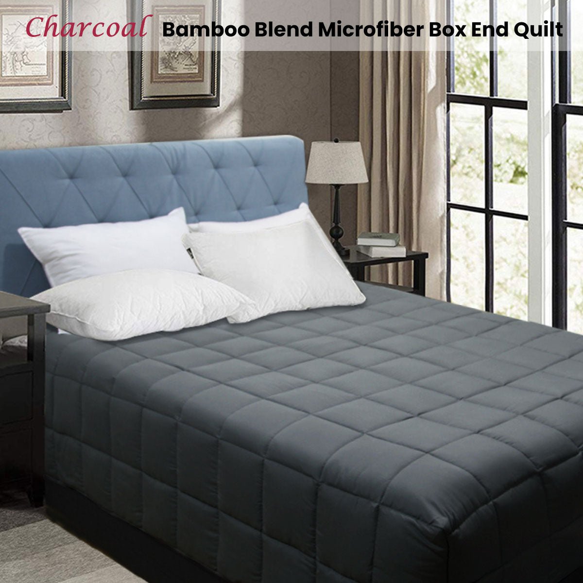 Bamboo Blend Microfiber Box End Quilt Charcoal Double - Home & Garden > Bathroom Accessories - Bedzy Australia