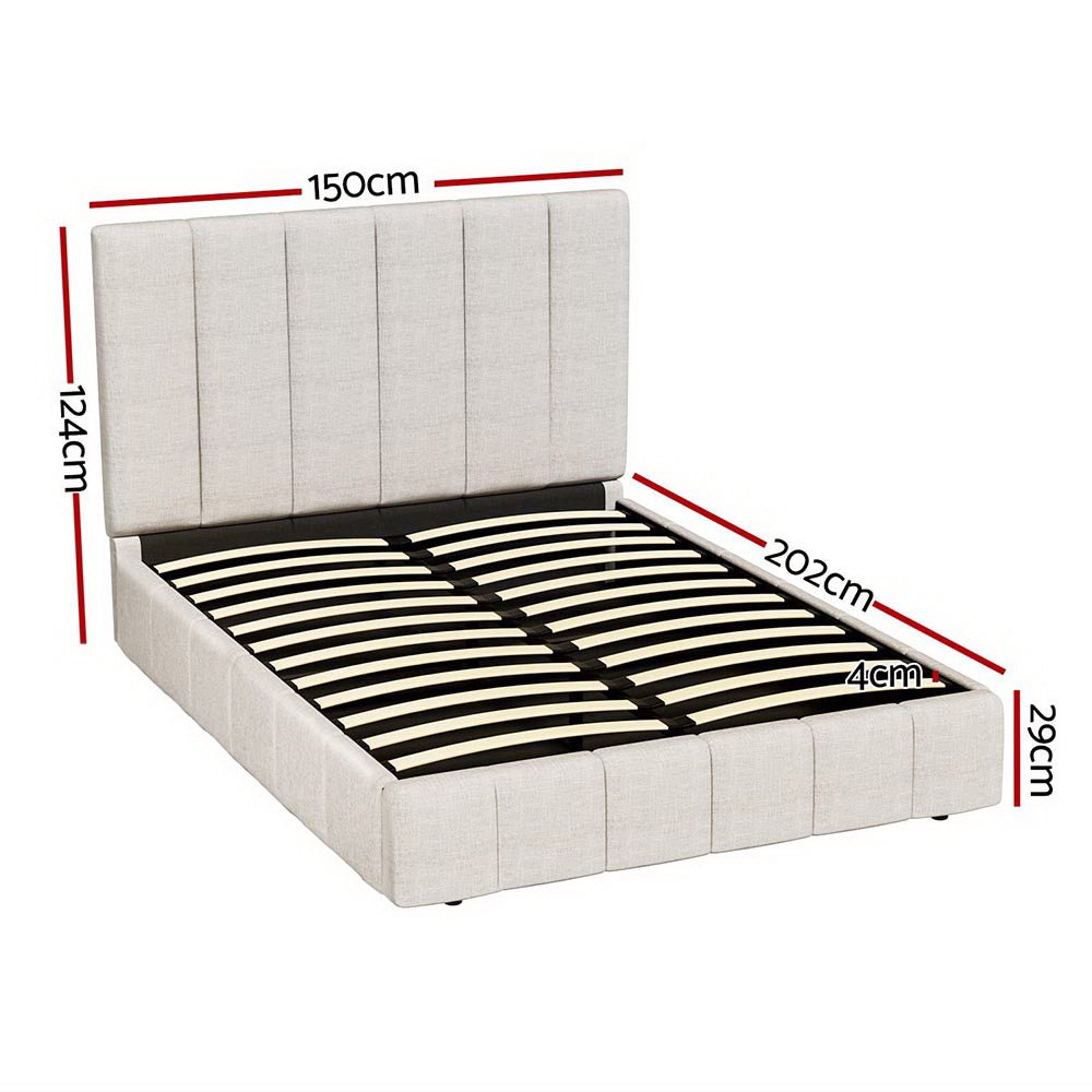 Double Package | Aldinga Bed Frame Beige & Bonita Pillow Top Mattress (Medium Firm) with beige upholstered frame and wooden slats