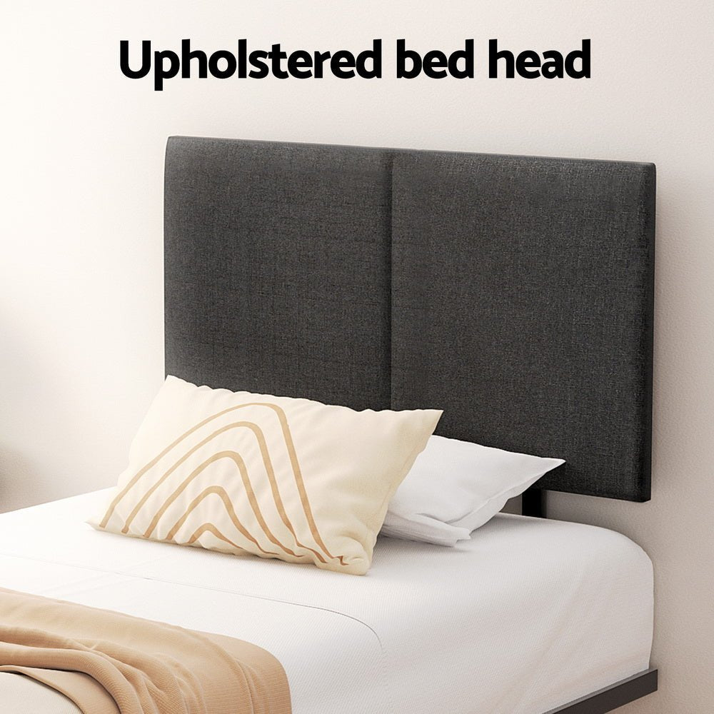 King Single Package | Norwood Modern Bed Frame Black & Bonita Euro Top Mattress (Medium Firm) with upholstered headboard and pillows