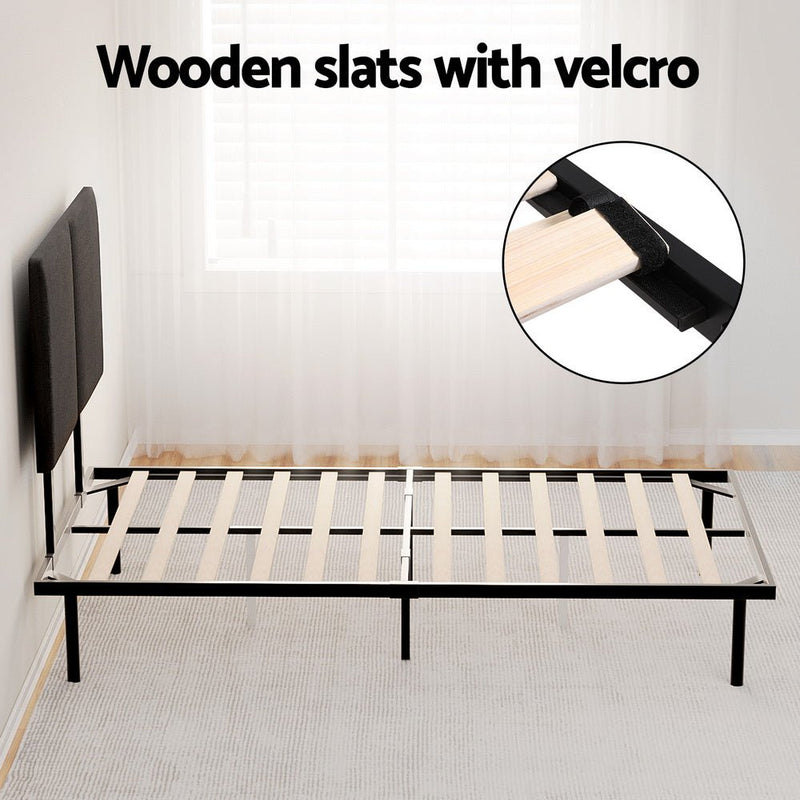 King Single Package | Norwood Modern Bed Frame Black with wooden slats featuring velcro support for mattress stability