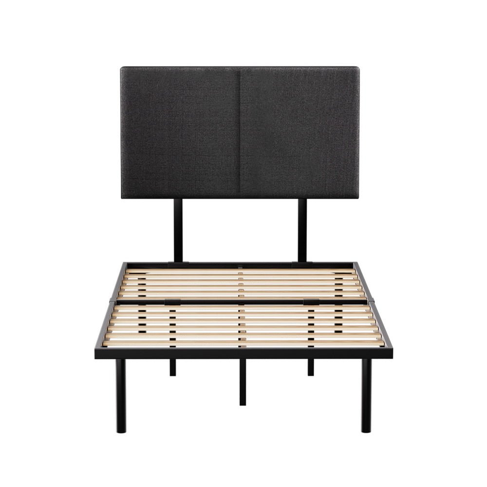 King Single Package | Norwood Modern Bed Frame Black with fabric headboard and wooden slats, bedroom furniture from Bedzy