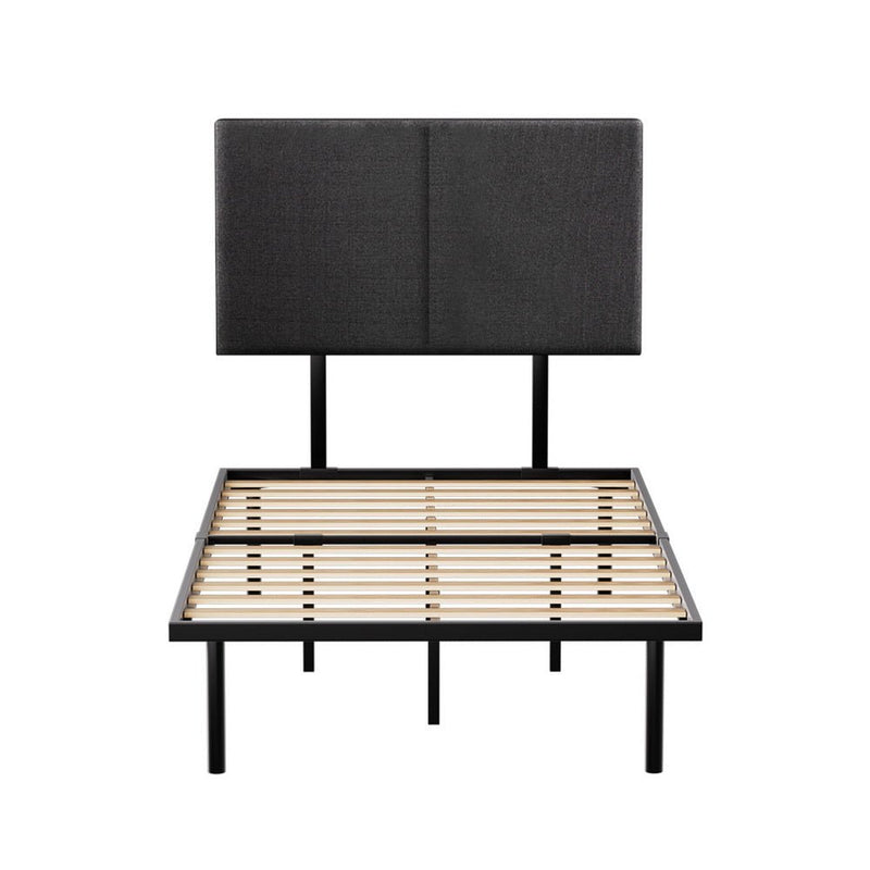 King Single Package | Norwood Modern Bed Frame Black with fabric headboard and wooden slats, bedroom furniture from Bedzy