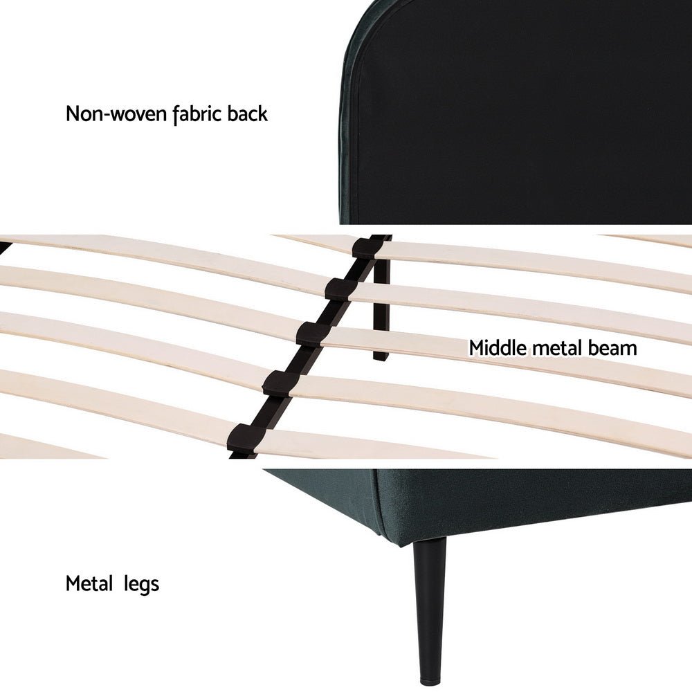 Queen Package | Daintree Velvet Bed Dark Green & Bonita Pillow Top Mattress (Medium Firm) with metal legs and wooden slats