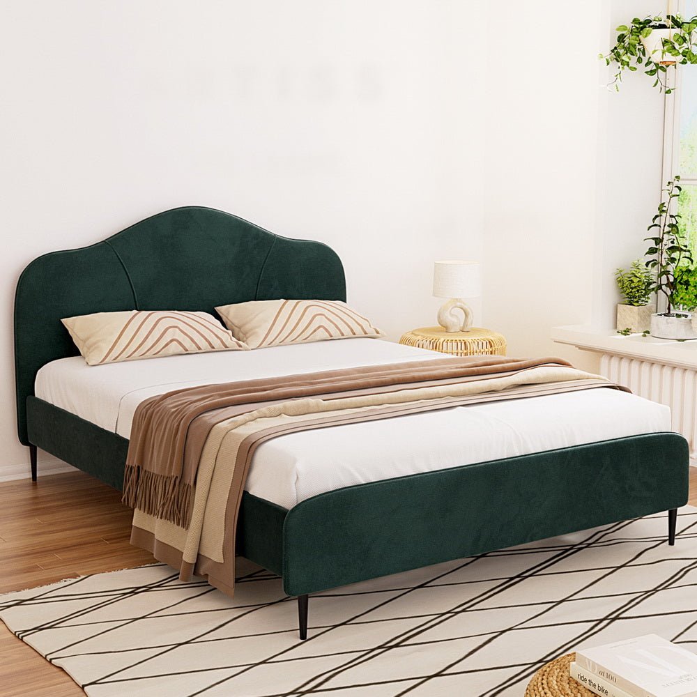 Queen Package | Daintree Velvet Bed Dark Green & Bonita Pillow Top Mattress (Medium Firm) in styled bedroom setting