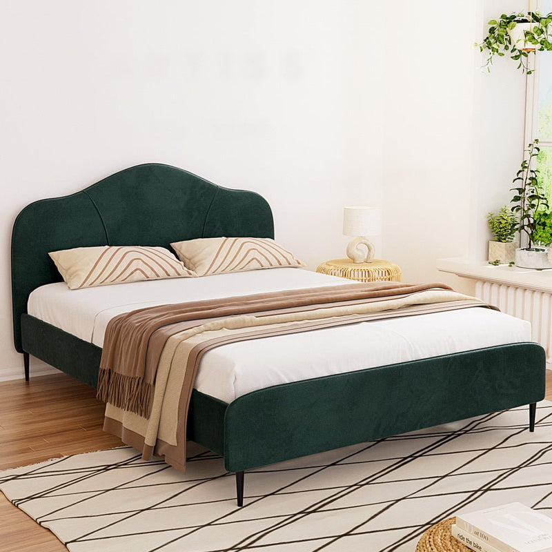 Queen Package | Daintree Velvet Bed Dark Green & Bonita Pillow Top Mattress (Medium Firm) in styled bedroom setting