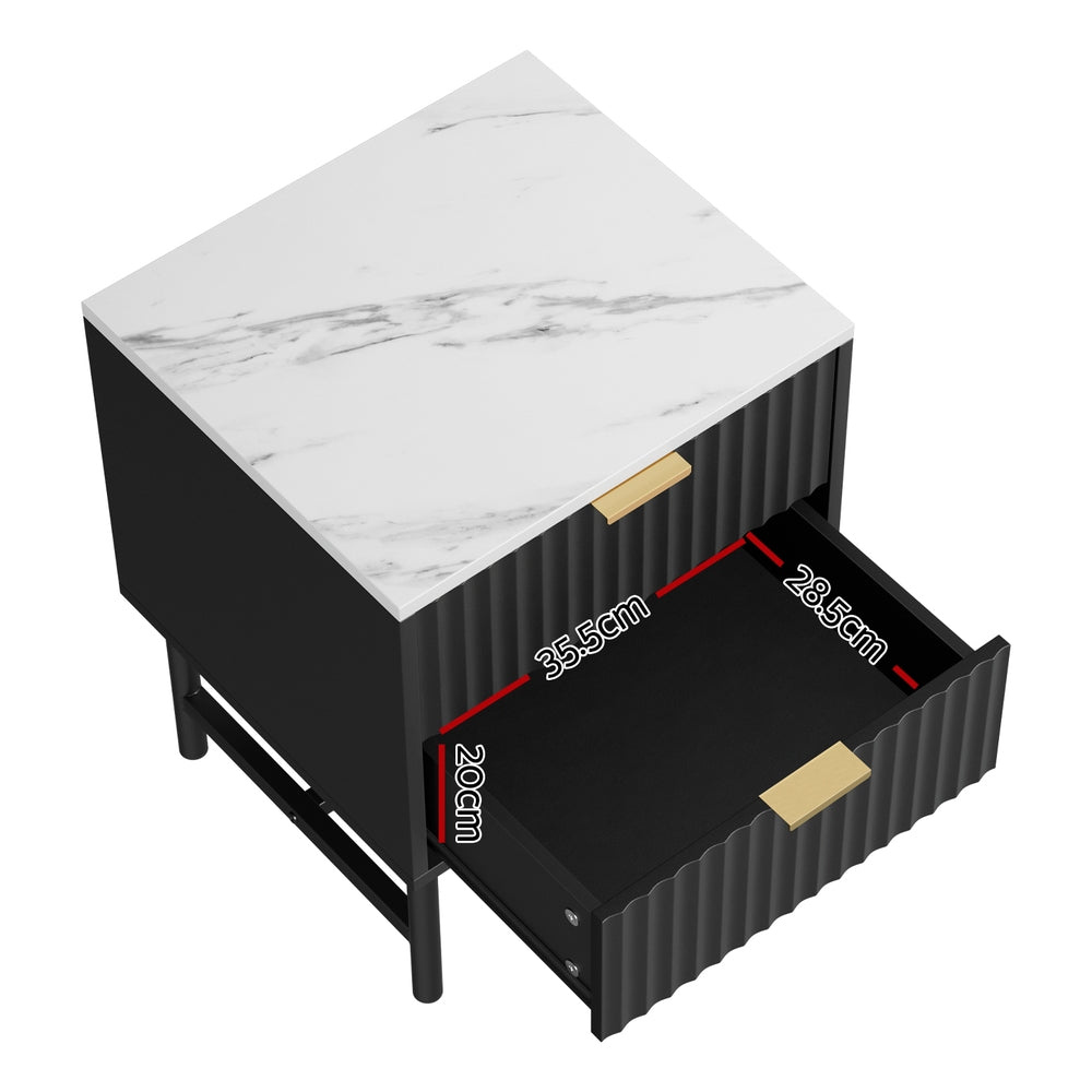 Bedside Table 2 Drawers - Black - Furniture > Bedroom - Bedzy Australia