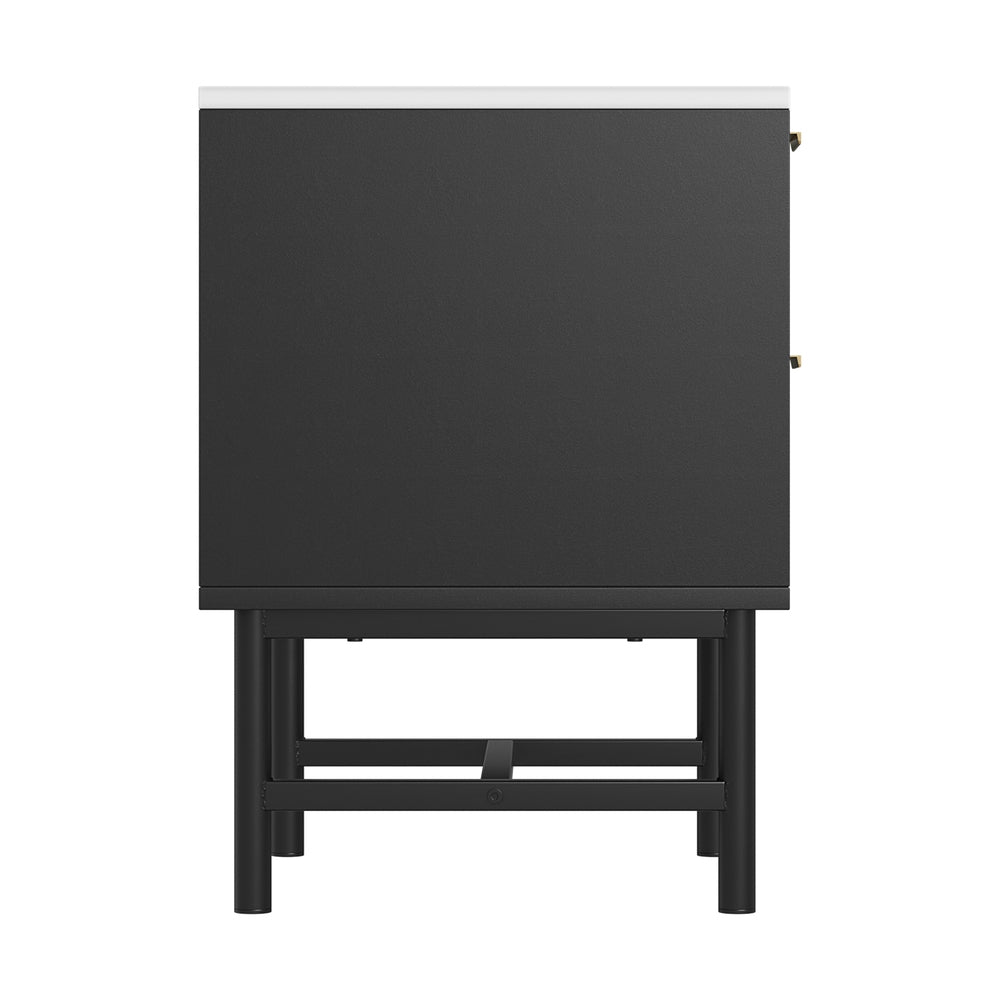 Bedside Table 2 Drawers - Black - Furniture > Bedroom - Bedzy Australia
