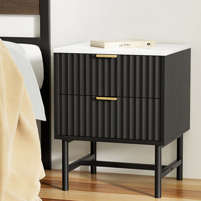 Bedside Table 2 Drawers - Black - Furniture > Bedroom - Bedzy Australia