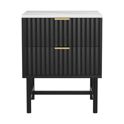 Bedside Table 2 Drawers - Black - Furniture > Bedroom - Bedzy Australia