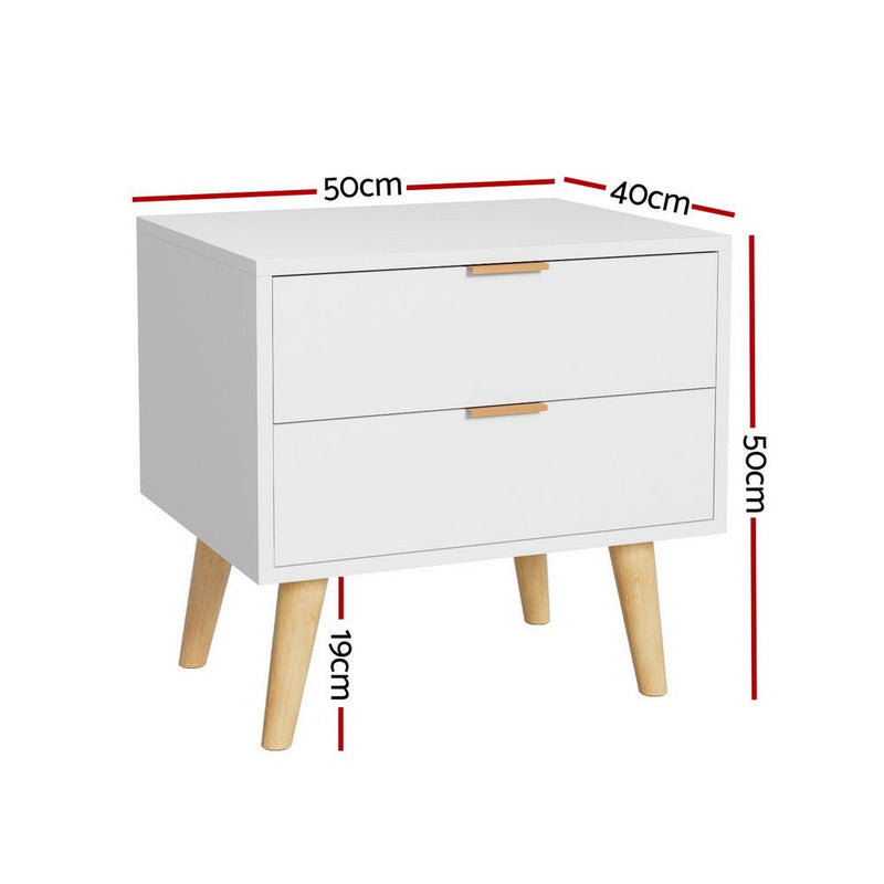 Bedside Table 2 Drawers - White - Furniture > Bedroom - Bedzy Australia