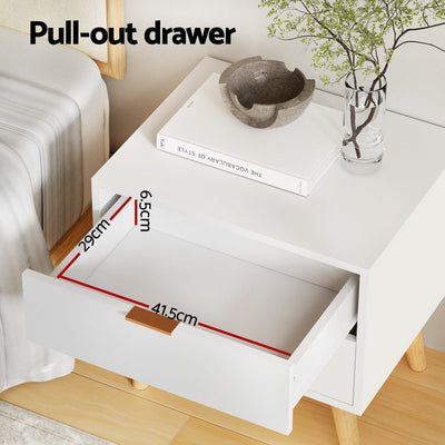 Bedside Table 2 Drawers - White - Furniture > Bedroom - Bedzy Australia
