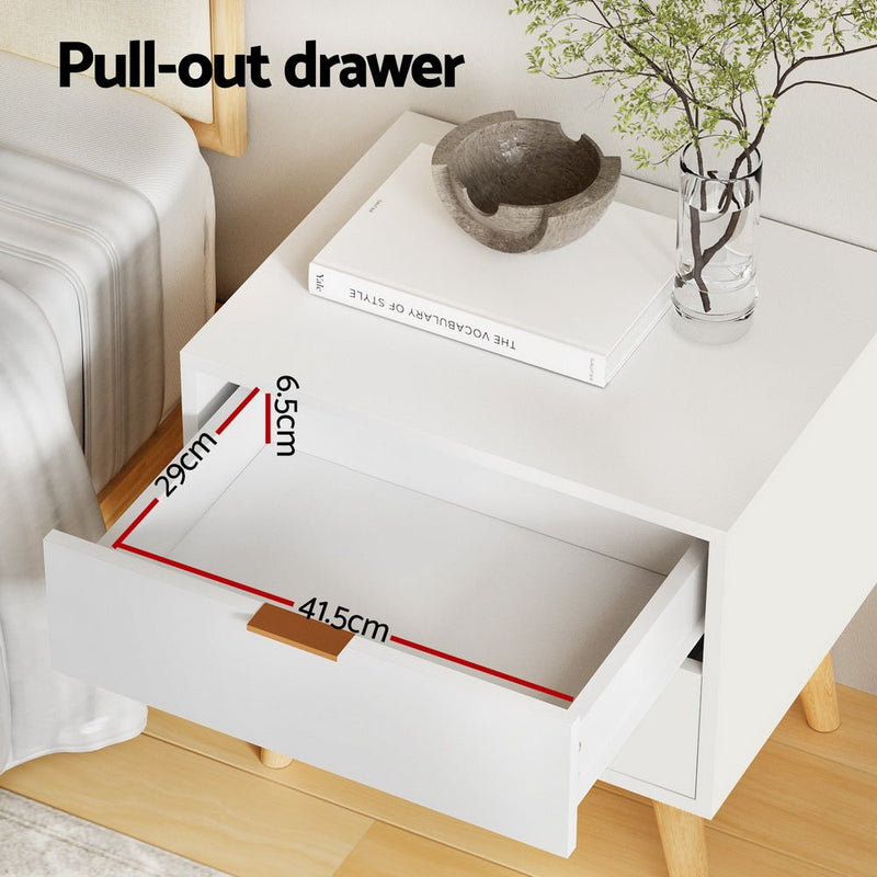Bedside Table 2 Drawers - White - Furniture > Bedroom - Bedzy Australia