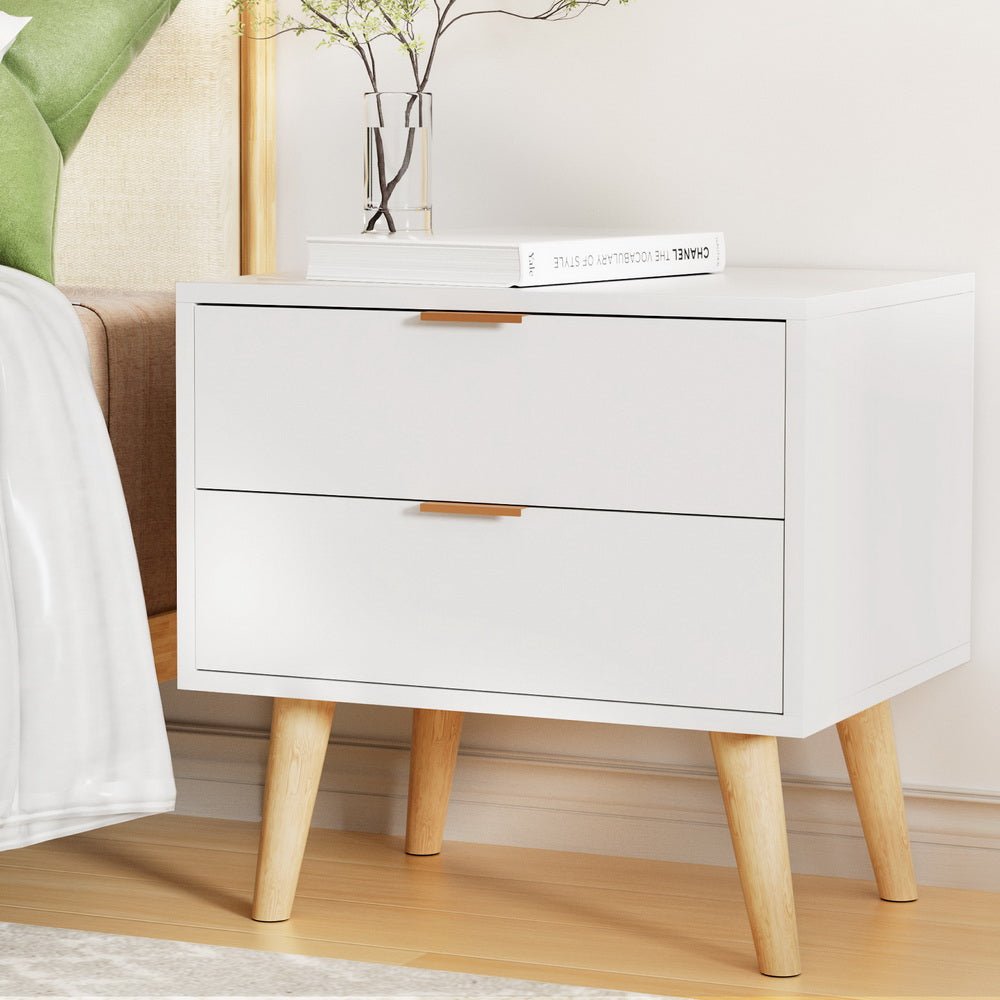 Bedside Table 2 Drawers - White - Furniture > Bedroom - Bedzy Australia