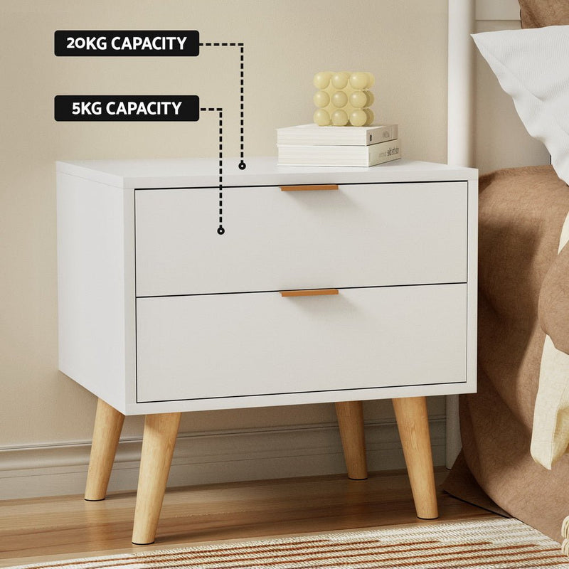 Bedside Table 2 Drawers - White - Furniture > Bedroom - Bedzy Australia