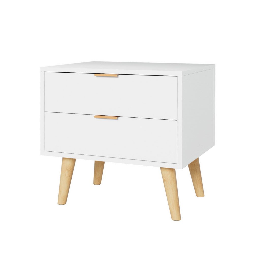 Bedside Table 2 Drawers - White - Furniture > Bedroom - Bedzy Australia