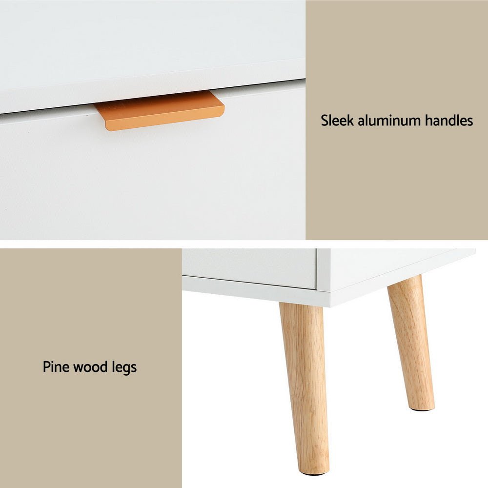 Bedside Table 2 Drawers - White - Furniture > Bedroom - Bedzy Australia