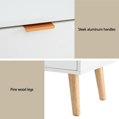 Bedside Table 2 Drawers - White - Furniture > Bedroom - Bedzy Australia