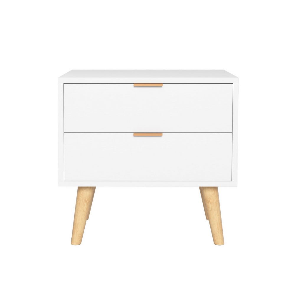 Bedside Table 2 Drawers - White - Furniture > Bedroom - Bedzy Australia