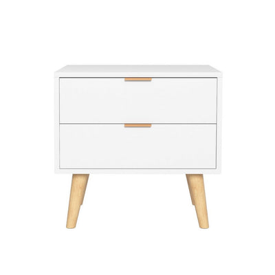 Bedside Table 2 Drawers - White - Furniture > Bedroom - Bedzy Australia