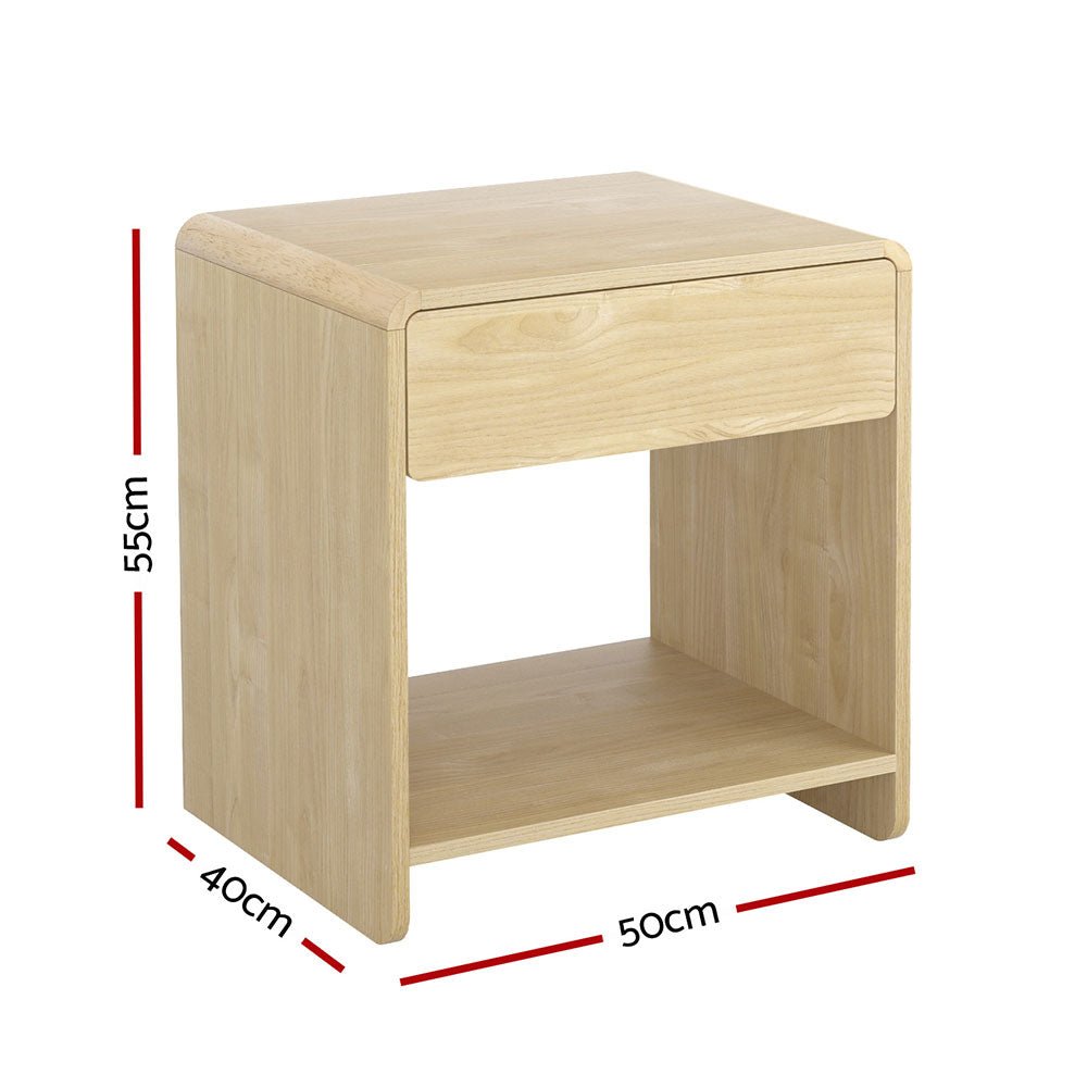 Bedside Table Drawer Open Shelf Pine - Furniture > Bedroom - Bedzy Australia