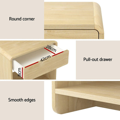 Bedside Table Drawer Open Shelf Pine - Furniture > Bedroom - Bedzy Australia