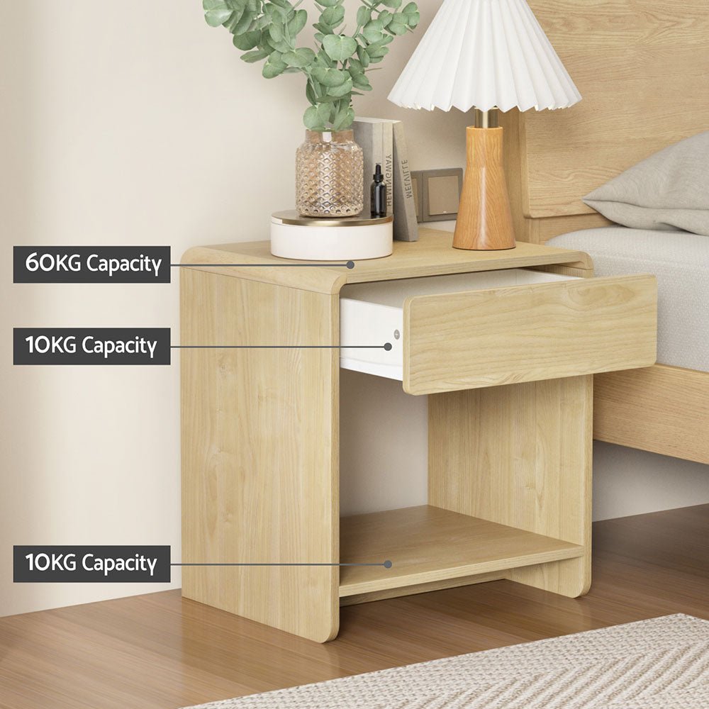 Bedside Table Drawer Open Shelf Pine - Furniture > Bedroom - Bedzy Australia