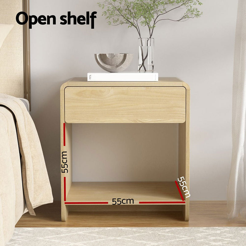 Bedside Table Drawer Open Shelf Pine - Furniture > Bedroom - Bedzy Australia