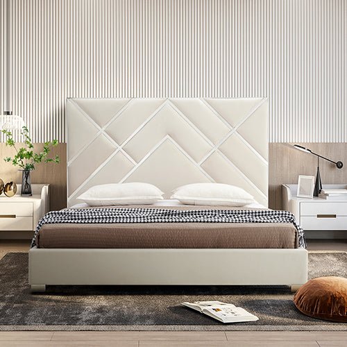 Bedzy Luxe Matrix King Bed Frame Beige - Furniture > Bedroom - Bedzy Australia