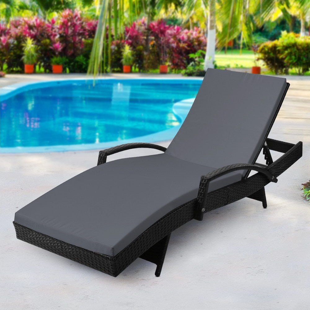 Bianca Outdoor Sun Lounger Chair with Cushion - Black - Furniture > Outdoor - Bedzy Australia