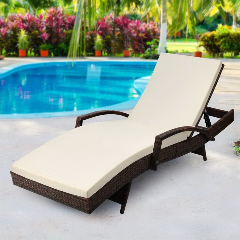 Bianca Outdoor Sun Lounger Chair with Cushion - Brown - Furniture > Outdoor - Bedzy Australia