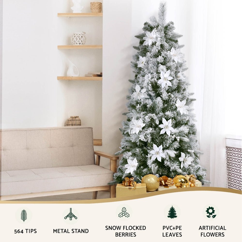 Christmas Tree 1.8m Xmas Tree Snow Flocked Flowers Decor 564 Tips - Occasions > Christmas > Christmas Trees - Bedzy Australia