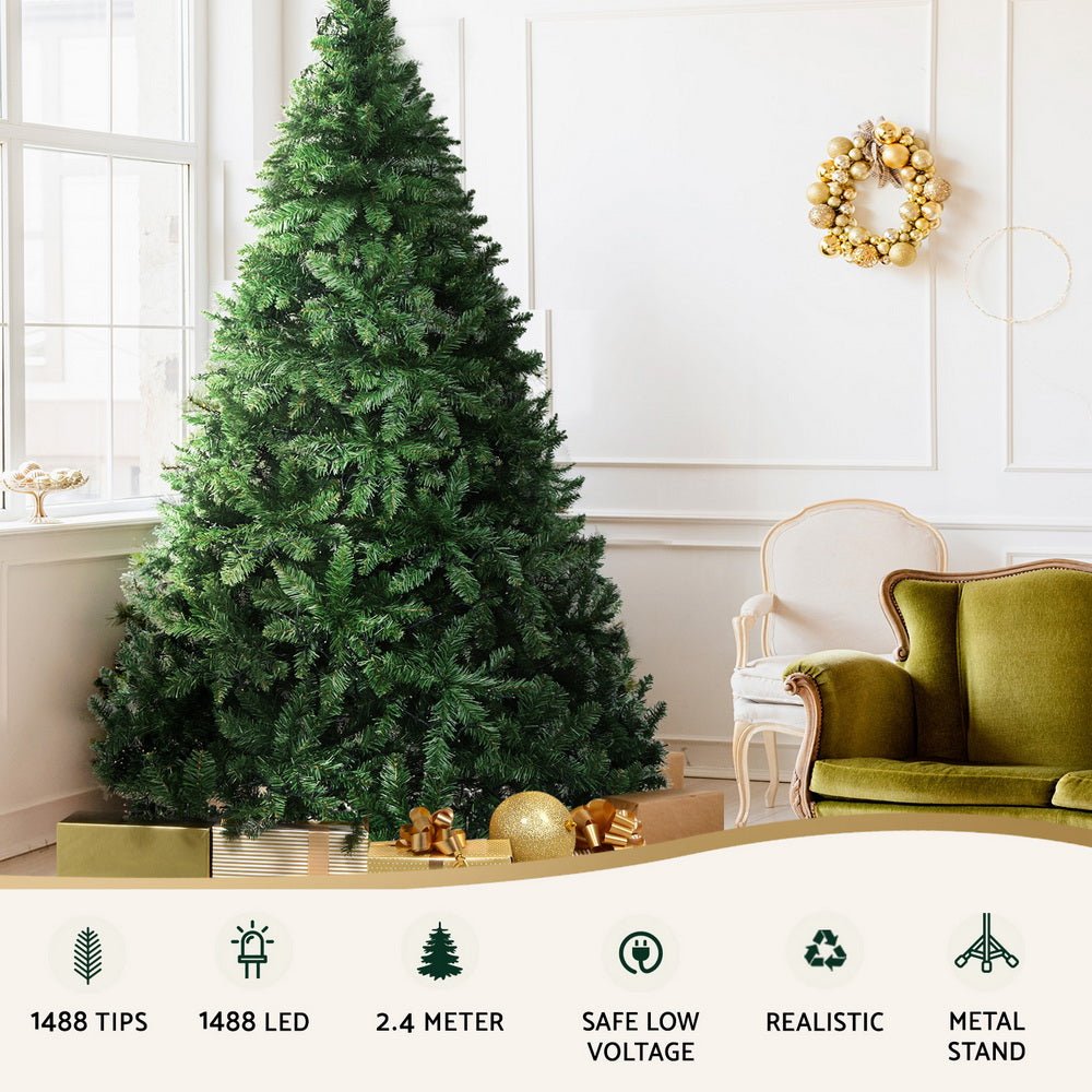 Christmas Tree 2.4m Xmas Tree Decorations 1488 LEDs - Occasions > Christmas > Christmas Trees - Bedzy Australia